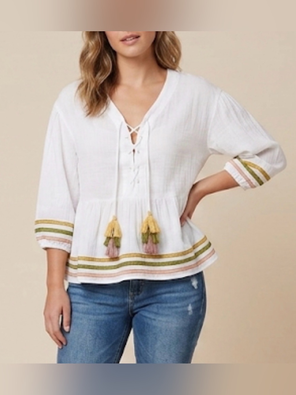 Easel 100% Cotton Peasantly Suprised Top, Size S